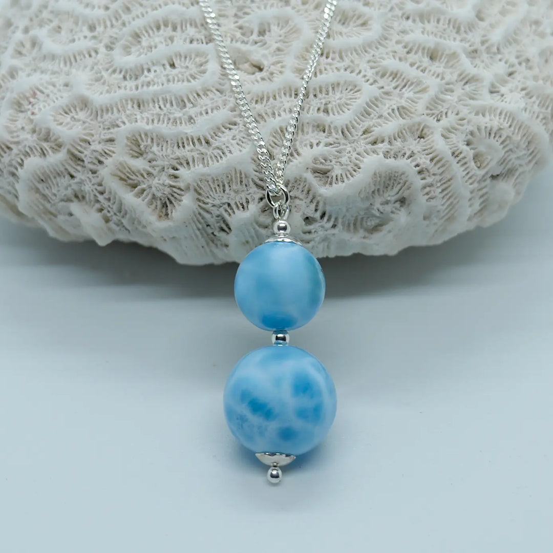 Vrai Collier Larimar En Pierre Précieuse Naturelle, Plaqué Argent, 42 Cm - Collection Minérama Paris, Éclats Bruts