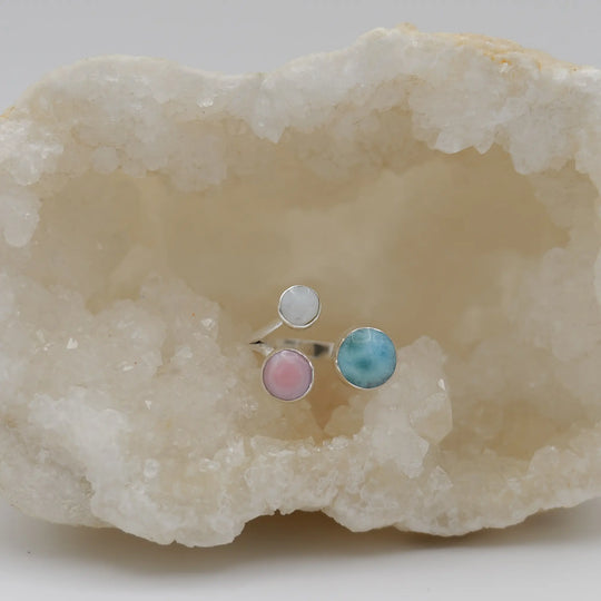 Bague QUISQUEYA LARIMAR + LAMBI + NACRE