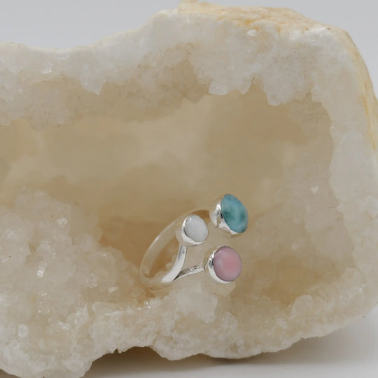 Bague QUISQUEYA LARIMAR + LAMBI + NACRE