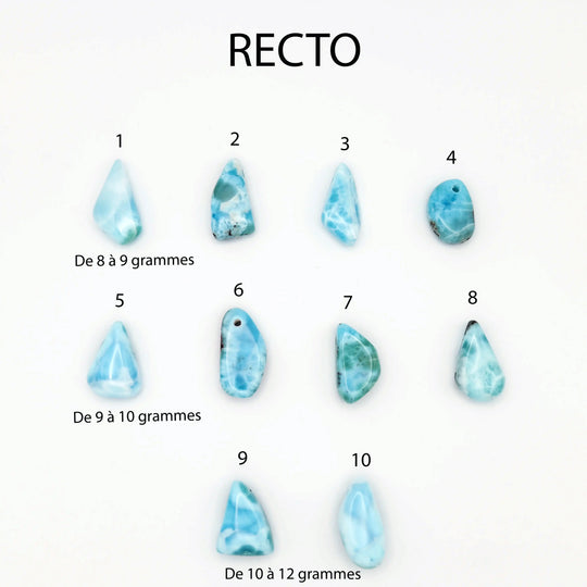 Pendentifs en pierre naturelle de Larimar de couleur bleu percés pour être monté en collier.
