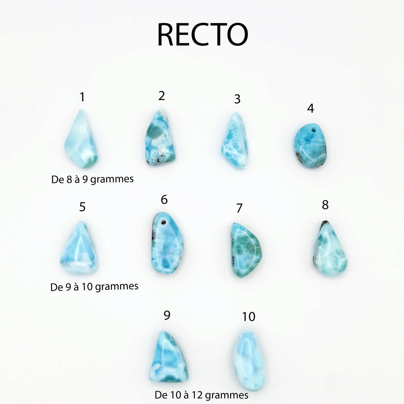 Pendentifs en pierre naturelle de Larimar de couleur bleu percés pour être monté en collier.