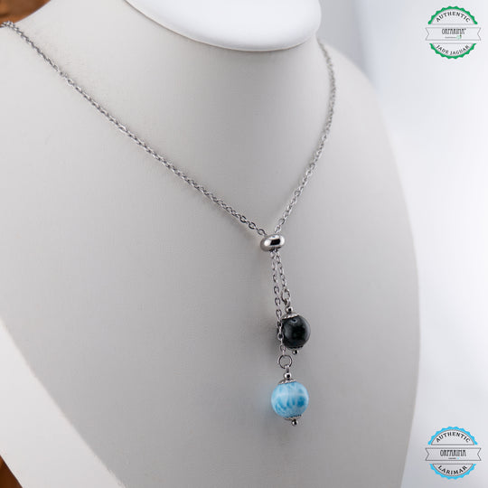 Collier fabriqué artisanalement en République Dominicaine comprenant une perle de Larimar d&