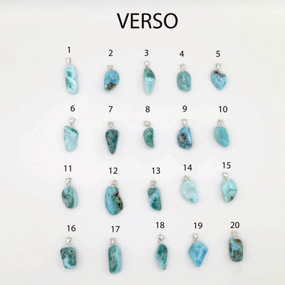 Pendentifs en Larimar bleu et vert avec une bélière en argent 925 pour être monté en collier avec une chaîne.