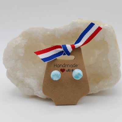 Boucles d'oreilles sphériques en Larimar de République Dominicaine. Bijoux faits à la main, pierre naturelle énergétique. 