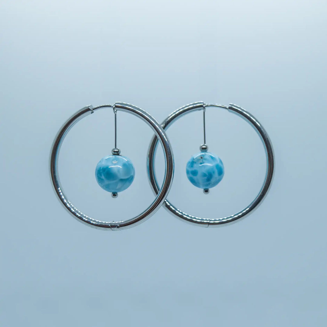 Grande créole avec leur perle de Larimar d&