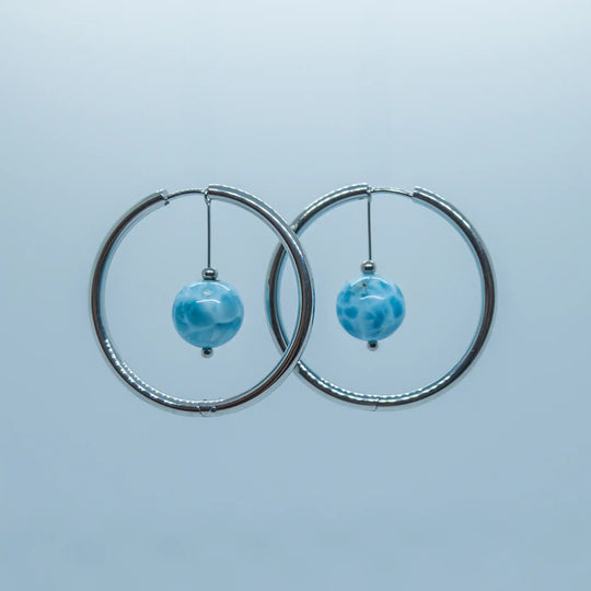 Grande créole avec leur perle de Larimar d&