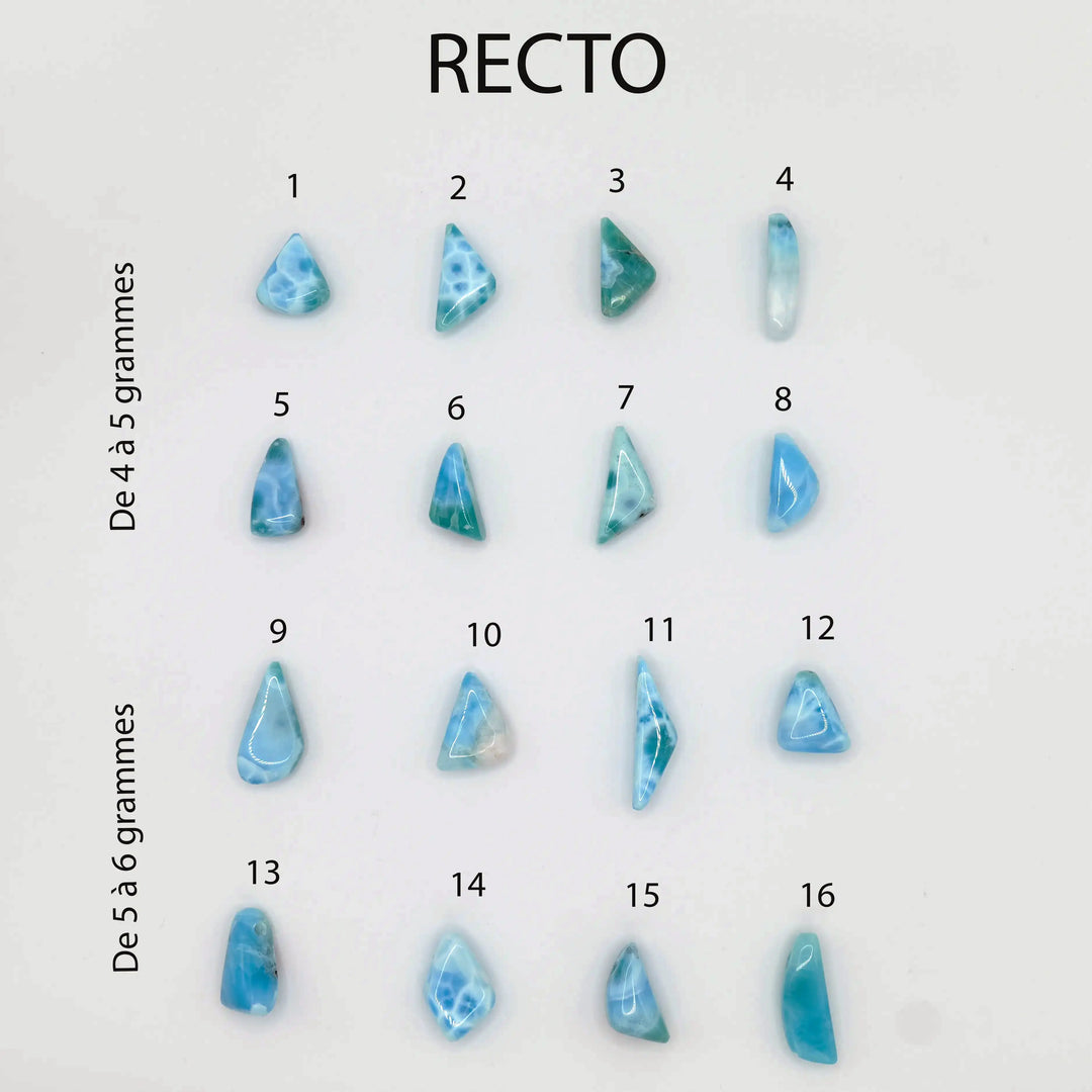 morceaux de Larimar de République Dominicaine de couleur bleu pouvant être monté sur un cordon noir pour créer un collier.